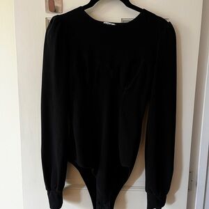 Reformation Black Bustier Long Sleeve Bodysuit